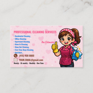 Pink Janitorial Cleaning Service Business Card