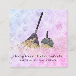 Pink Janitorial Cleaning Sparkle Maid Boss Square Business Card