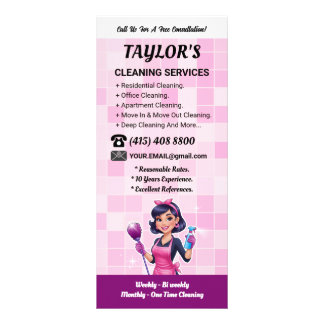 Pink Janitorial Lady House Cleaning Service Rack Card
