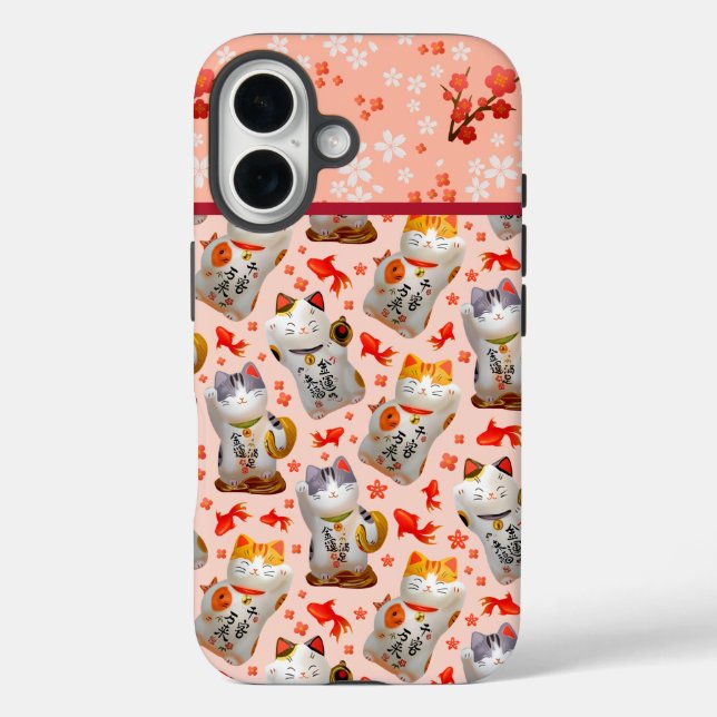 Pink Japanese beckoning cats Maneki-neko cats Case-Mate iPhone Case (Back)
