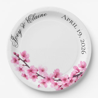 Pink Japanese Cherry Blossom Paper Plate