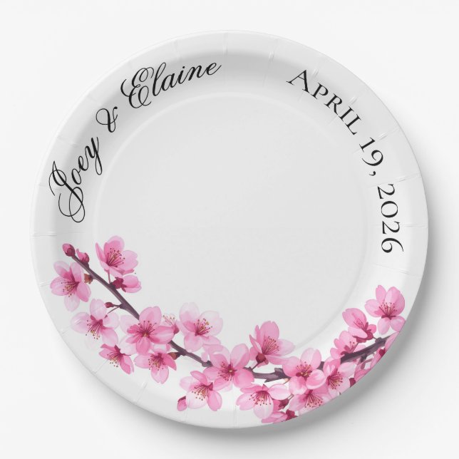 Pink Japanese Cherry Blossom Paper Plate (Front)
