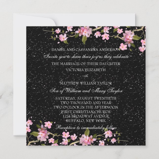 Pink Japanese Cherry Blossoms Wedding Invitation (Front)