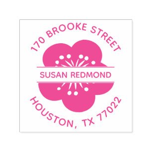 Pink Japanese Cherry Flower Round Return Address Self-inking Stamp