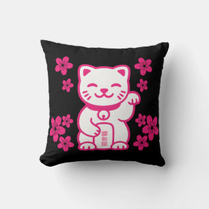 Pink Japanese Maneki-neko Cushion