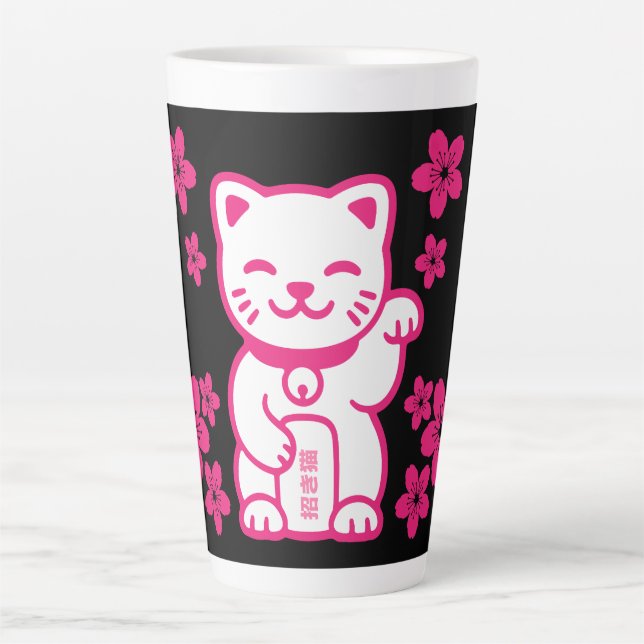 Pink Japanese Maneki-neko Latte Mug (Front)