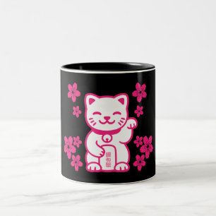 Pink Japanese Maneki-neko Two-Tone Coffee Mug