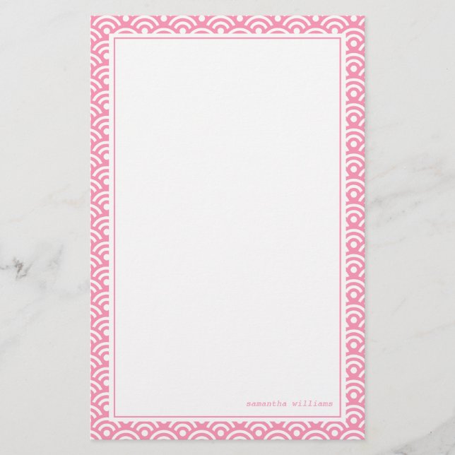 Pink Japanese Seigaiha Pattern Stationery (Front)