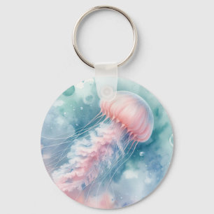 Pink Jellyfish Monogram and Name Key Ring