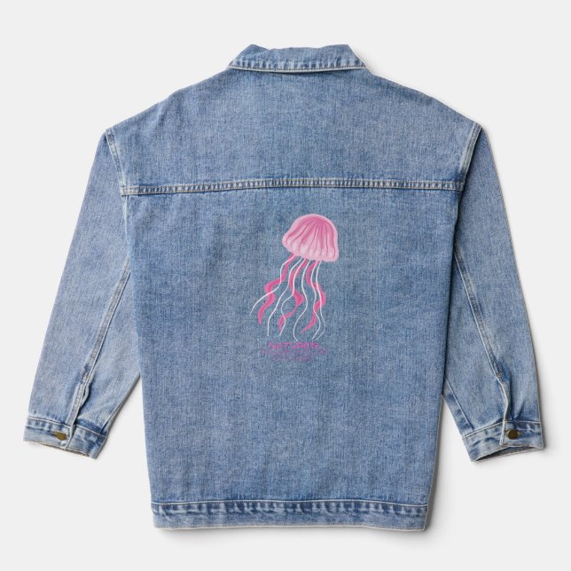 Pink Jellyfish: Nature's Underwater Dancer Denim Jacket (Back)