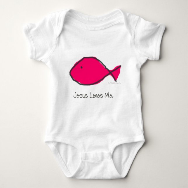 Pink Jesus Fish Baby Bodysuit (Front)