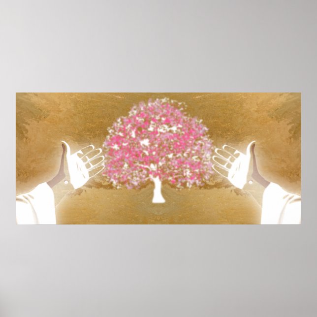 Pink Jesus Open arms Nails in Hands Tree Of Life Poster (Front)