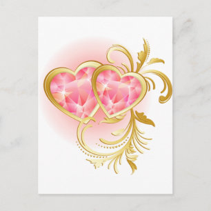 Pink Jewel Hearts Postcard