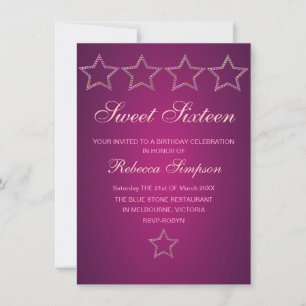Pink Jewel Star Sweet 16 Birthday Invite