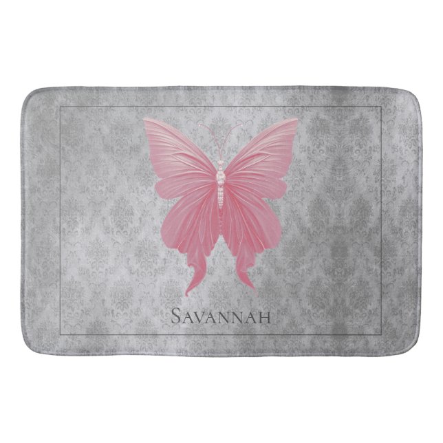 Pink Jewelled Butterfly Bath Mat (Front)