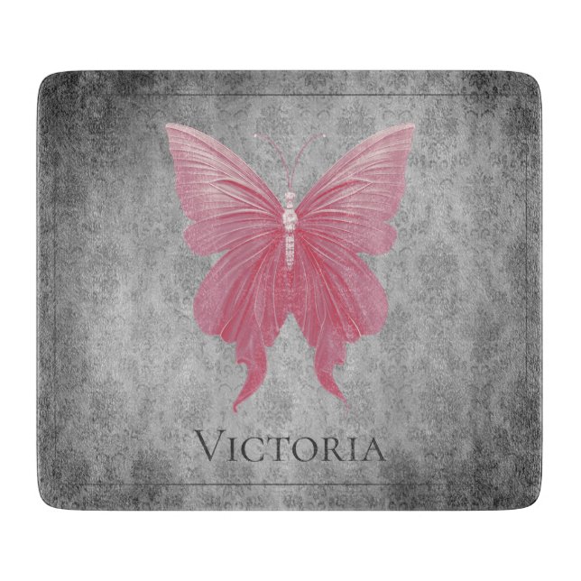 Pink Jewelled Butterfly Cutting Board (Front)