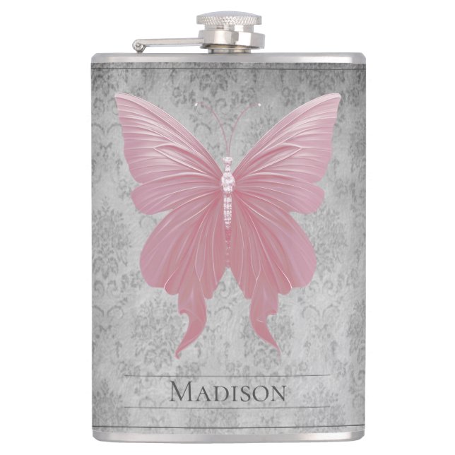 Pink Jewelled Butterfly Flask (Front)