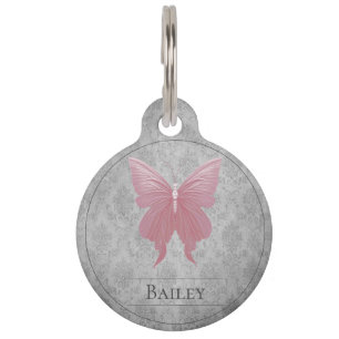 Pink Jewelled Butterfly Round Pet Tag