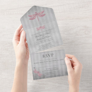 Pink Jewelled Dragonfly Wedding All In One Invitation