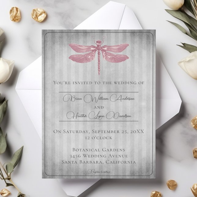 Pink Jewelled Dragonfly Wedding Invitation (Pink Jeweled Dragonfly Wedding Invitation)
