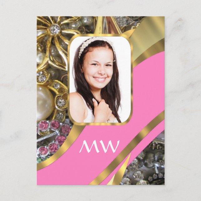 Pink jewellery personalised background postcard (Front)