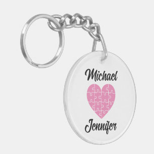 Pink Jigsaw Puzzle Heart Shape  Key Ring
