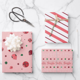 Pink Jingle Bell Trio Wrapping Paper Sheets