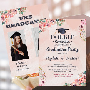 pink joint Celebration Graduation Party 2 photos Invitation