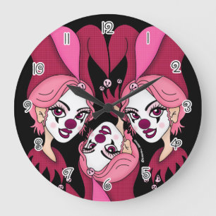 Pink Joker Jester Large Clock