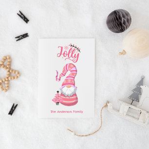 Pink Jolly Gnome Holiday Card – Custom Family