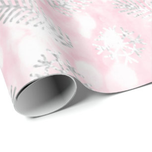 Pink Joy Glitter Christmas Tree Holidays Snowflak Wrapping Paper
