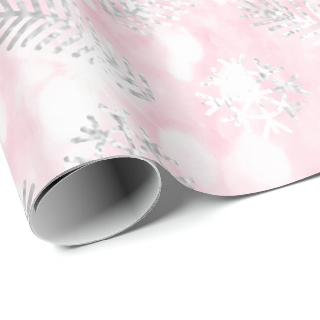 Pink Joy Glitter Christmas Tree Holidays Snowflak Wrapping Paper (Roll Corner)