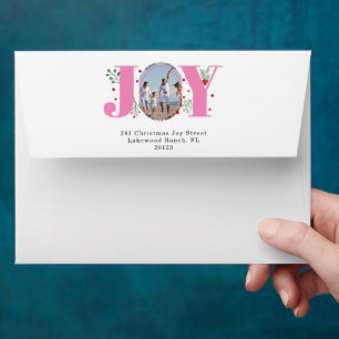 Pink JOY Merry Christmas holiday photo Envelope