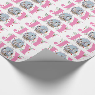 Pink JOY Merry Christmas holiday photo Wrapping Paper