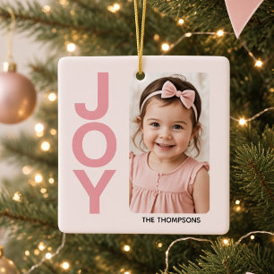 Pink JOY Personalised Girl Photo Christmas Ceramic Ornament