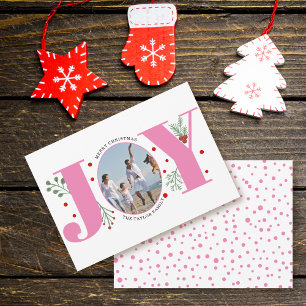 Pink Joy with berries Christmas photo Holiday Card