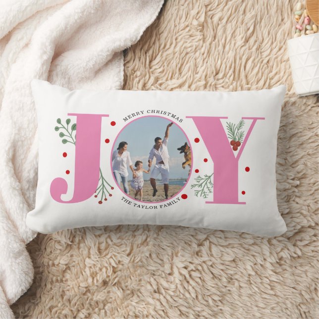 Pink Joy with berries Christmas photo Lumbar Cushion (Blanket)