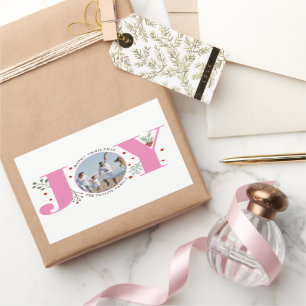Pink Joy with berries Christmas photo Rectangular Sticker