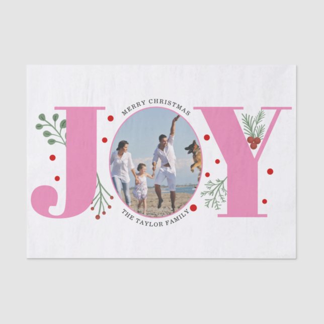 Pink Joy with berries Christmas photo Tissue Paper (Front)