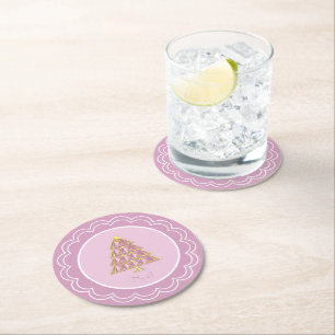 Pink Joyoux Noel Paper Plate Round Paper Coaster