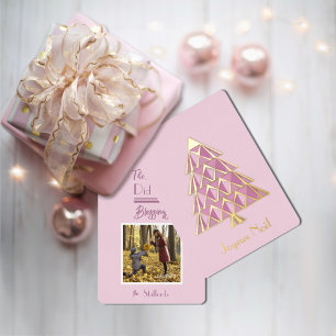 Pink Joyoux Noel Photo Christmas Card
