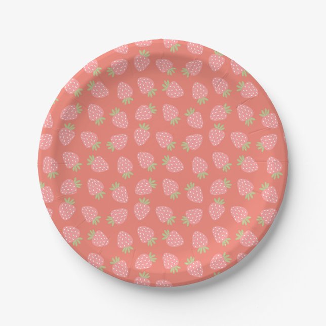 pink juicy strawberry pattern paper plate (Front)