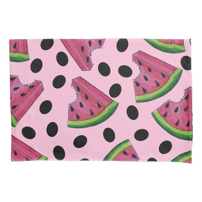 Pink Juicy Watermelon Wedge Seeds Fruit Pillowcase (Front)