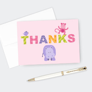 Pink Jungle Animals for Baby Girl Thank You Card