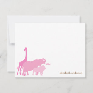 Pink Jungle Animals Personalised Thank You Notes
