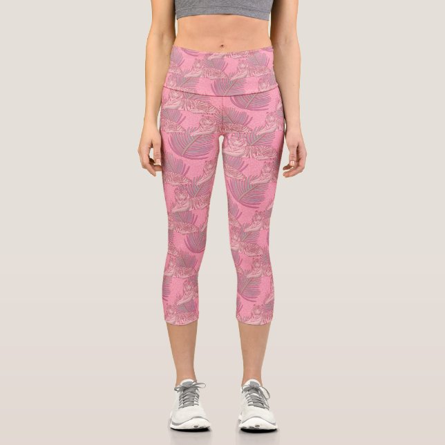 Pink Jungle Tiger Pattern Capri Leggings (Front)