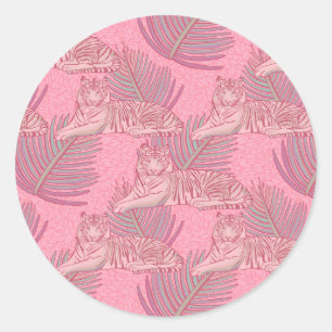 Pink Jungle Tiger Pattern Classic Round Sticker