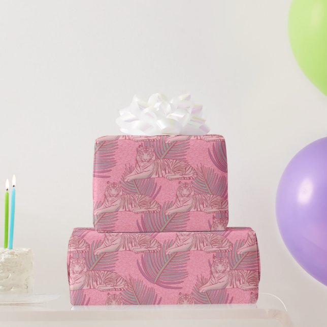 Pink Jungle Tiger Pattern Wrapping Paper (Party Gifts)