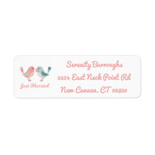 Pink Just Married Lovebirds Wedding Announcement Return Address Label