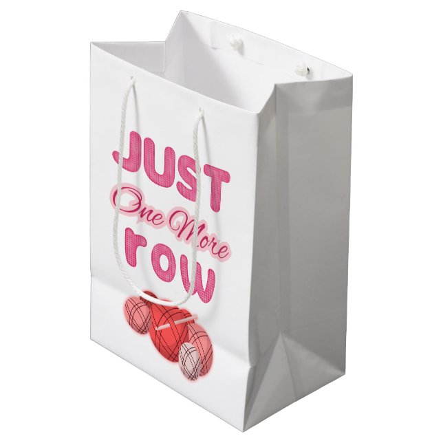 Pink Just One More Row Knitting Medium Gift Bag (Front Angled)